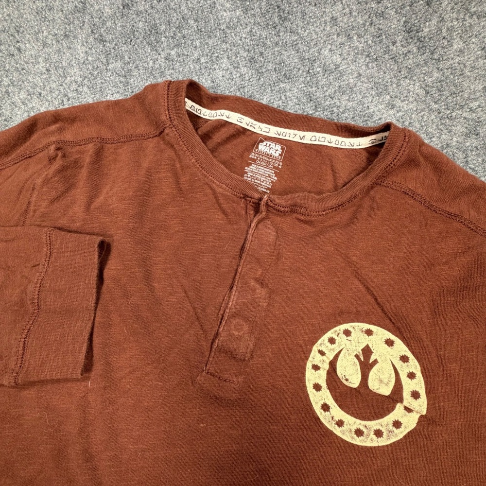 Star Wars Galaxys Edge Men XL Brown Henley Rebel Alliance Long Sleeve Shirt 0557
